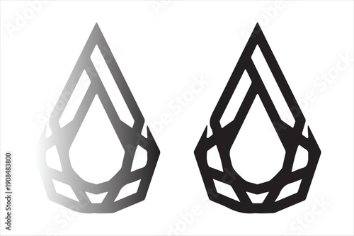 Geometric teardrop shapes with contrasting wireframe and solid designs shown side by side Vector, illustration