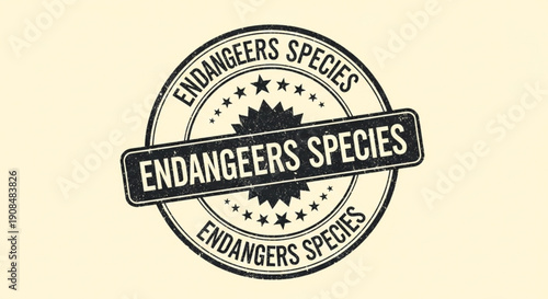 Endangered species black stamp illustration on beige background