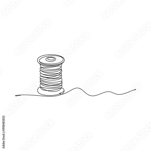 Simple line drawing of a spool of thread with a trailing length of string
