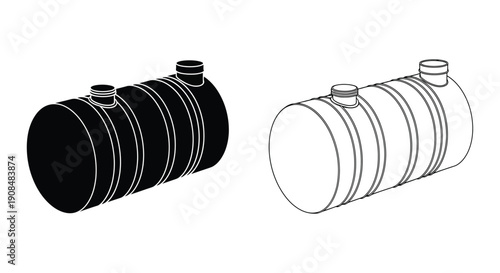 Two cylindrical tanks presented in contrasting black and white line art
