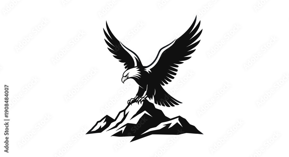 Fototapeta premium Soaring eagle perched on mountain peak
