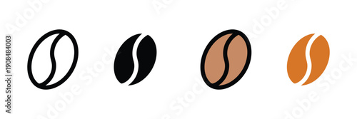 Roasted coffee bean and caffeine energy boost icon vector. Aromatic espresso seed and morning beverage ingredient symbol set. Vector illustration