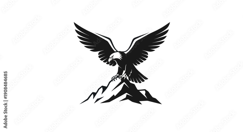 Obraz premium Soaring eagle silhouette over mountain peak