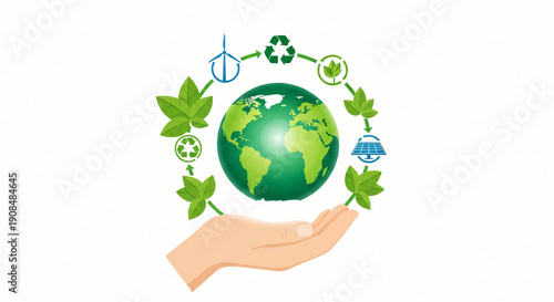 A conceptual image showing hands holding a green globe to symbolize environmental protection and care for the planet