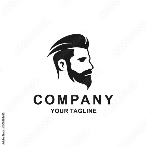 Modern Bearded Man Silhouette Barbershop Logo