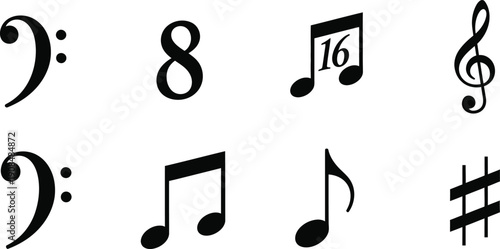 Music icon set for musical notation and symbols