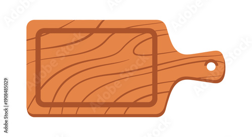 Simple illustration of a wooden cutting board with a handle and hole