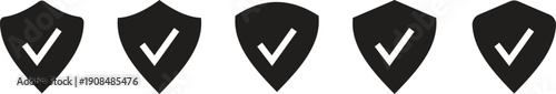 Shield check mark icon set. Security shield protection icon. Shield with tick symbol. Security protection sign. Vector illustration