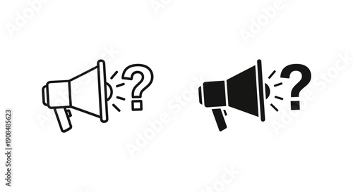 Megaphone Question Mark Icon: Announcing uncertainty, seeking information, or a public inquiry. Modern vector graphic for communication concepts.