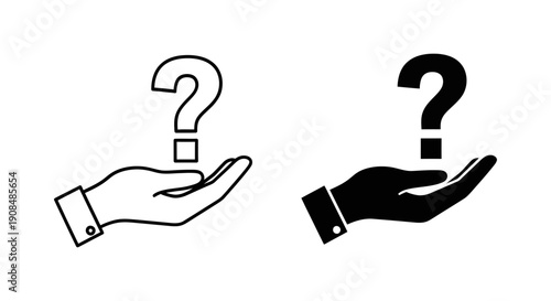 Hand Holding Question Mark Icon Set - Seeking Answers, Requesting Information, or Offering Help