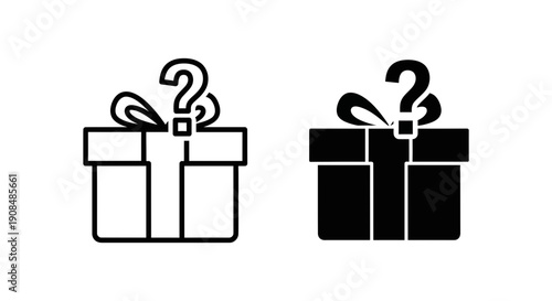 Gift Box with Question Mark Icon Set - Surprise Present, Unknown Gift, or Mystery Prize