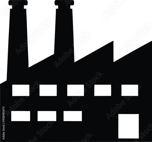 factory building with smokestacks silhouette vector illustration on transparent background