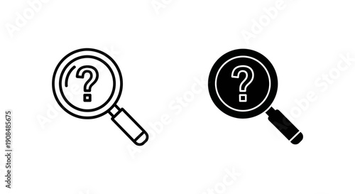 Magnifying Glass with Question Mark Icon Set - Search for Answers, Investigate Unknowns, or Research Query