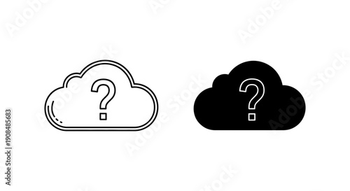 Cloud Icon with Question Mark: Suggesting Cloud Computing Mystery, Unidentified Data, or Uncertain Weather