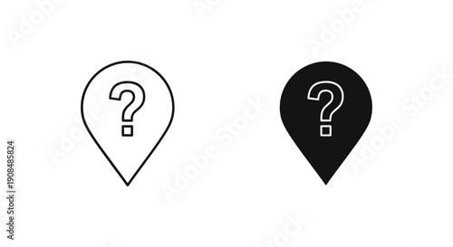 Map Pin Location Icon with Question Mark: Indicating Unknown Places, Destination Uncertainty, or Location Query