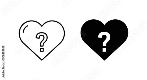 Heart with Question Mark Icon Set - Uncertain Love, Mystery Relationship, or Emotional Query