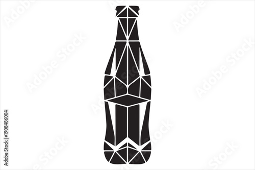 Geometric black and white illustration of a coke bottle with triangular patterns Vector, illustration