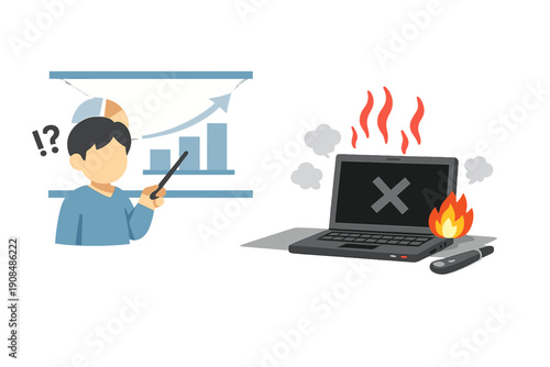 The laptop overheats and shuts down unexpectedly while presenting