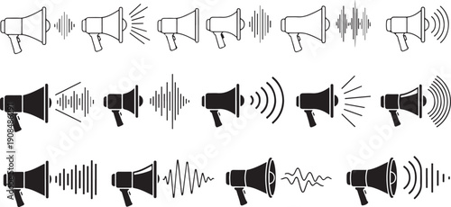Illustration of sound waves and their variations in different scenarios Vector