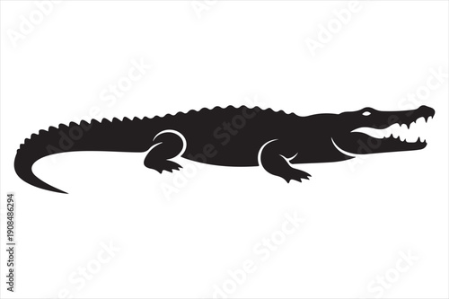 Silhouette of a crocodile resting on a flat surface. Vector, illustration
