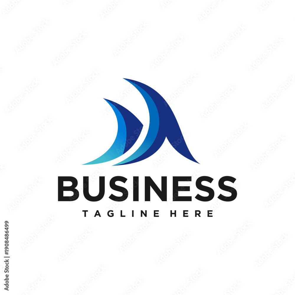 Fototapeta premium Abstract Blue Waves and Sail Logo for Business
