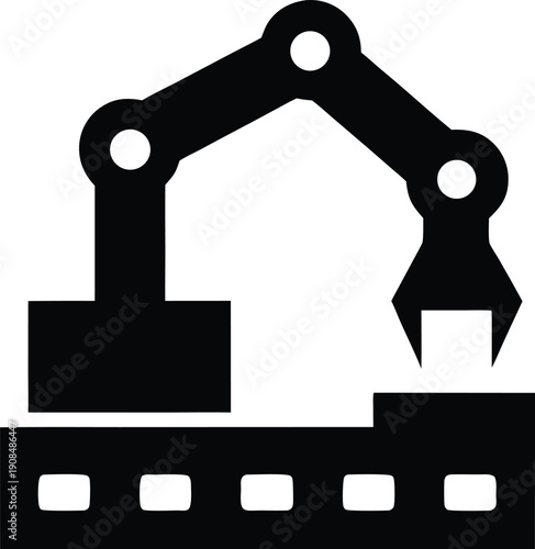 assembly line robot arm silhouette vector illustration on transparent background