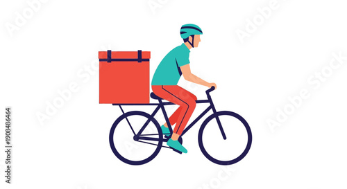 Delivery cyclist with a large red box on a bicycle sidecar