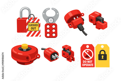 A collection of lockout tagout devices that guarantee machinery is fully powered down and cannot start unexpectedly