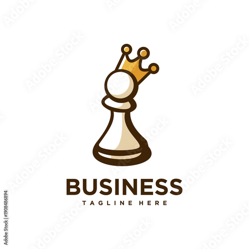 Chess Pawn with Royal King Crown Logo
