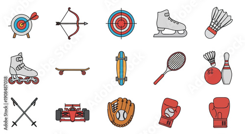 Colorful icons depicting various sports and athletic equipment