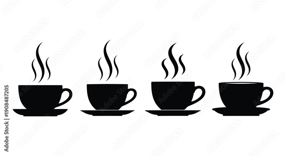 Obraz premium Coffee cup icon set. Cups of coffee tea collection. Hot drink icon. Disposable cup. Cup coffe with steam. Flat style - stock vector. 