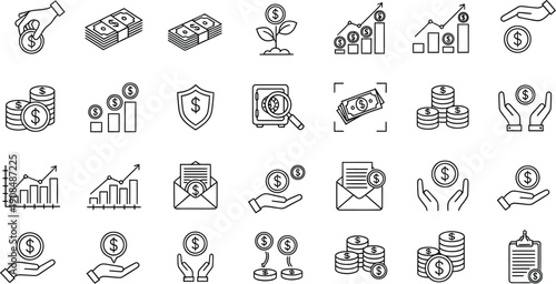 Income line icon set. Profit, earning, money, tax, salary, wage, pay, accounting - stock vector. 
