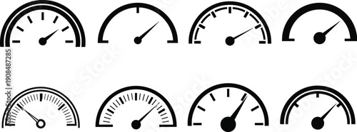 Speedometer, tachometer icon. Speed indicator sign. Internet car speed. Performance concept. Speedometer set. Fast speed sign. Flat simple icon - stock vector.