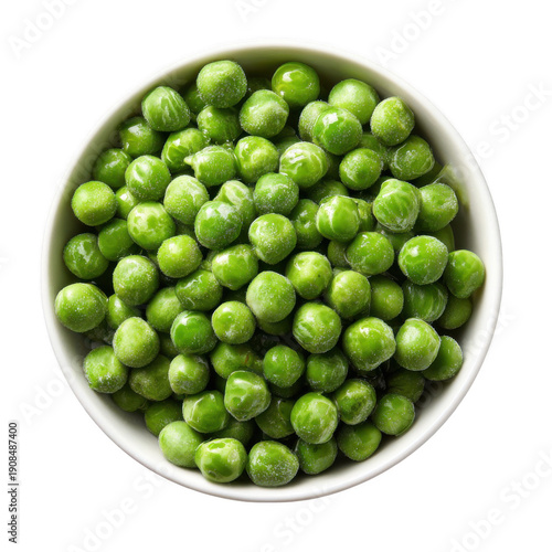 Bowl of frozen green peas isolated on a transparent background