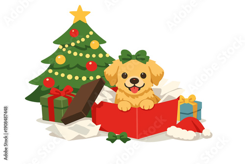 On Christmas morning, a golden retriever puppy appeared unexpectedly beneath the tree