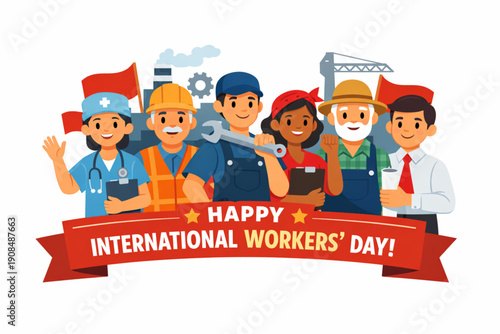International Workers’ Day Diverse Workforce Illustration in Flat Vector Style