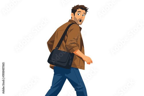 A handsome adult male was caught on camera unexpectedly while strolling down the street