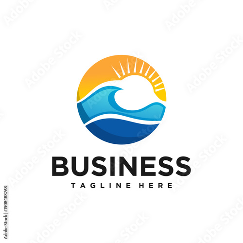 Vibrant Ocean Wave and Sun Circle Logo
