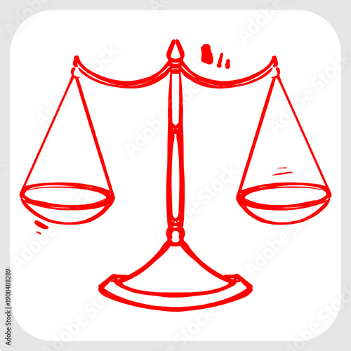 Justice Scales of Law Icon. Simple Hand-Drawn Line Art Representing Legal Rights and Judicial Equality.