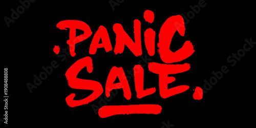 Panic Sale Retail Promotion Tag. Bold Red Hand-Drawn Lettering for Urgent Discounts and Market Flash Sales.