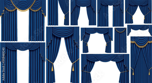 Collection of Elegant Blue Curtains with Various Styles and Drapes.