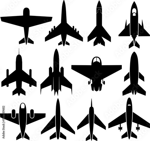 PrintBlack Airplane Silhouette Collection Featuring Commercial Airliners