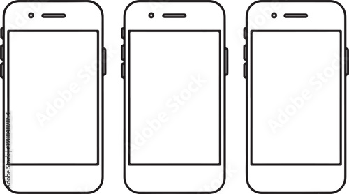 Three different smartphone designs shown in a row with transparent background Vector