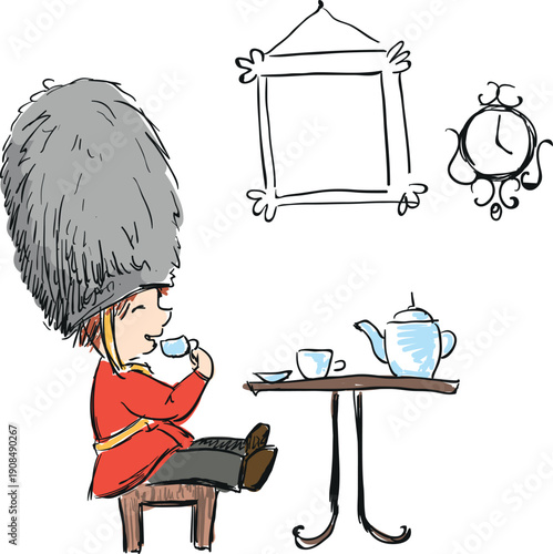 Photos Children's vector illustration of a boy drinking tea