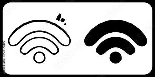 Wireless Signal and WiFi Connectivity Icon. Simple Hand-Drawn Line Art Representing Communication and Network.