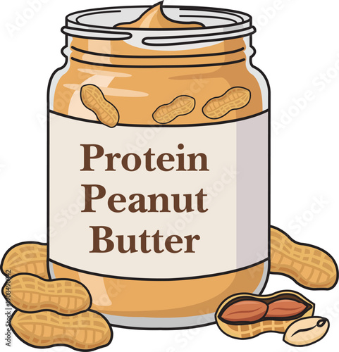Creamy Protein Peanut Butter In Glass Jar With Peanuts, Healthy Snack Spread For Every Day