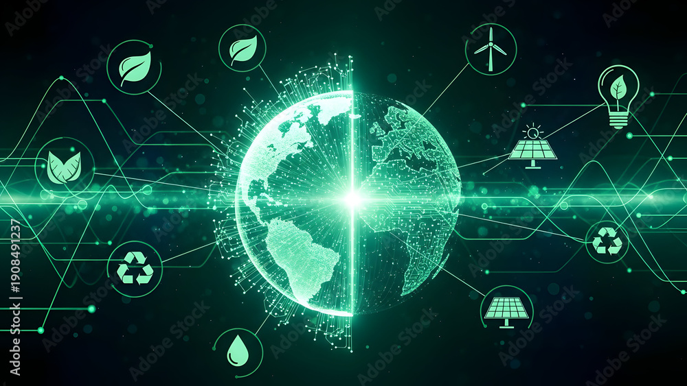 Obraz premium Eco friendly global network with earth and sustainable icons