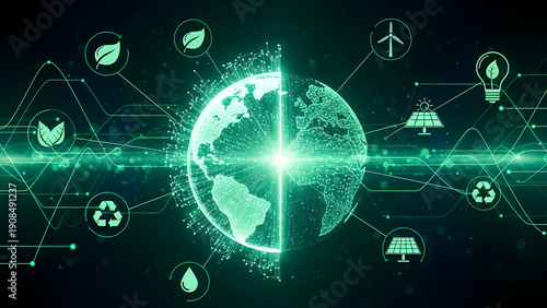 Wallpaper Mural Eco friendly global network with earth and sustainable icons Torontodigital.ca