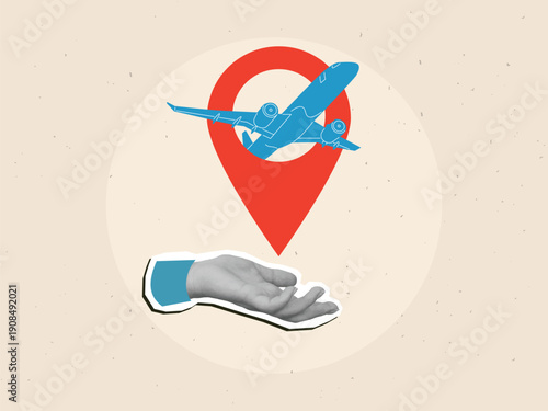 One hand gives the other a large red heart. A symbol of charity. Modern photo collage style. Vector illustration
