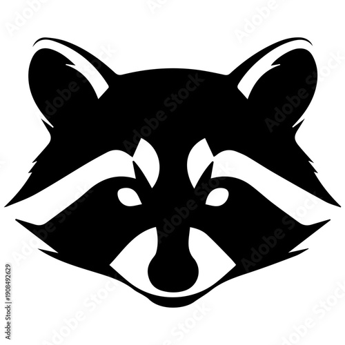 Black and White Raccoon Face Logo, Simple Animal Icon for Wildlife Branding